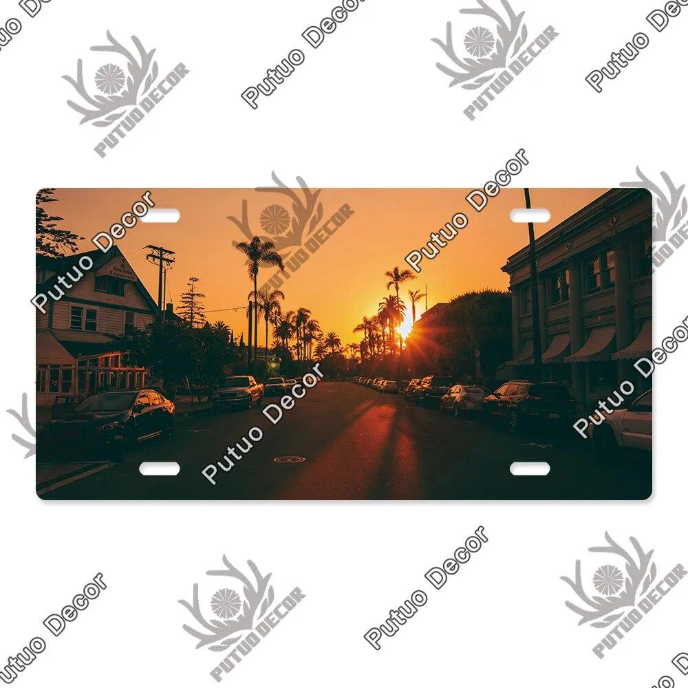 Putuo Decor Západ slunce SPZ Kovová cedule Plaketa Kovová Vintage Dekorace do obývacího pokoje Dveře Nástěnná dekorace k moři