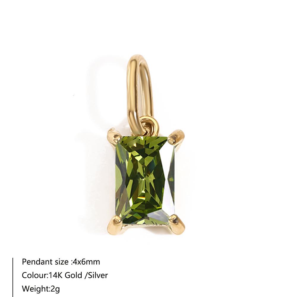 14K Gold-Plated Stainless Steel Rectangle Birthstone Pendants with Zirconia