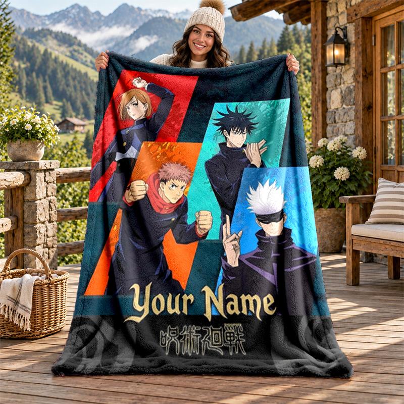 Jujutsu Kaisen Benutzerdefinierter Name Flanelldecke Personalisierte Weiche Warme Plüschdecke Maßgeschneidertes Geschenk für Familie Freunde