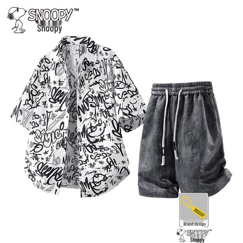 Snoopy Men s Summer Short-Sleeve Shirt & Shorts Set 4XL