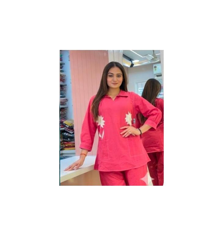 Women Cotton Slub Kurti with Palazzo Set Indian Designer Ethnic Kurta Cord Set