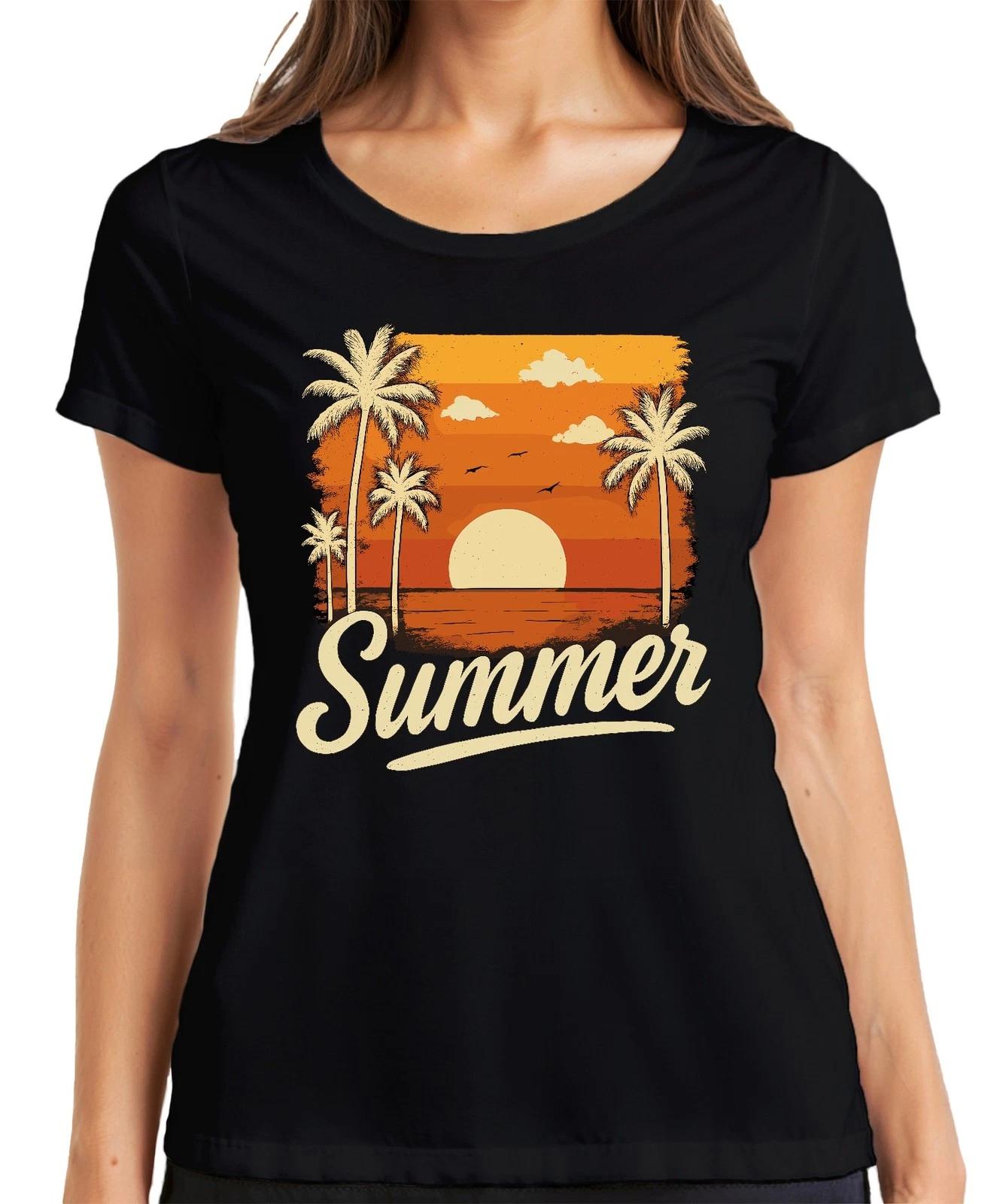 Summer Sonnenuntergang Palmen Retro Vintage Strand Urlaub Meer Damen T-Shirt M