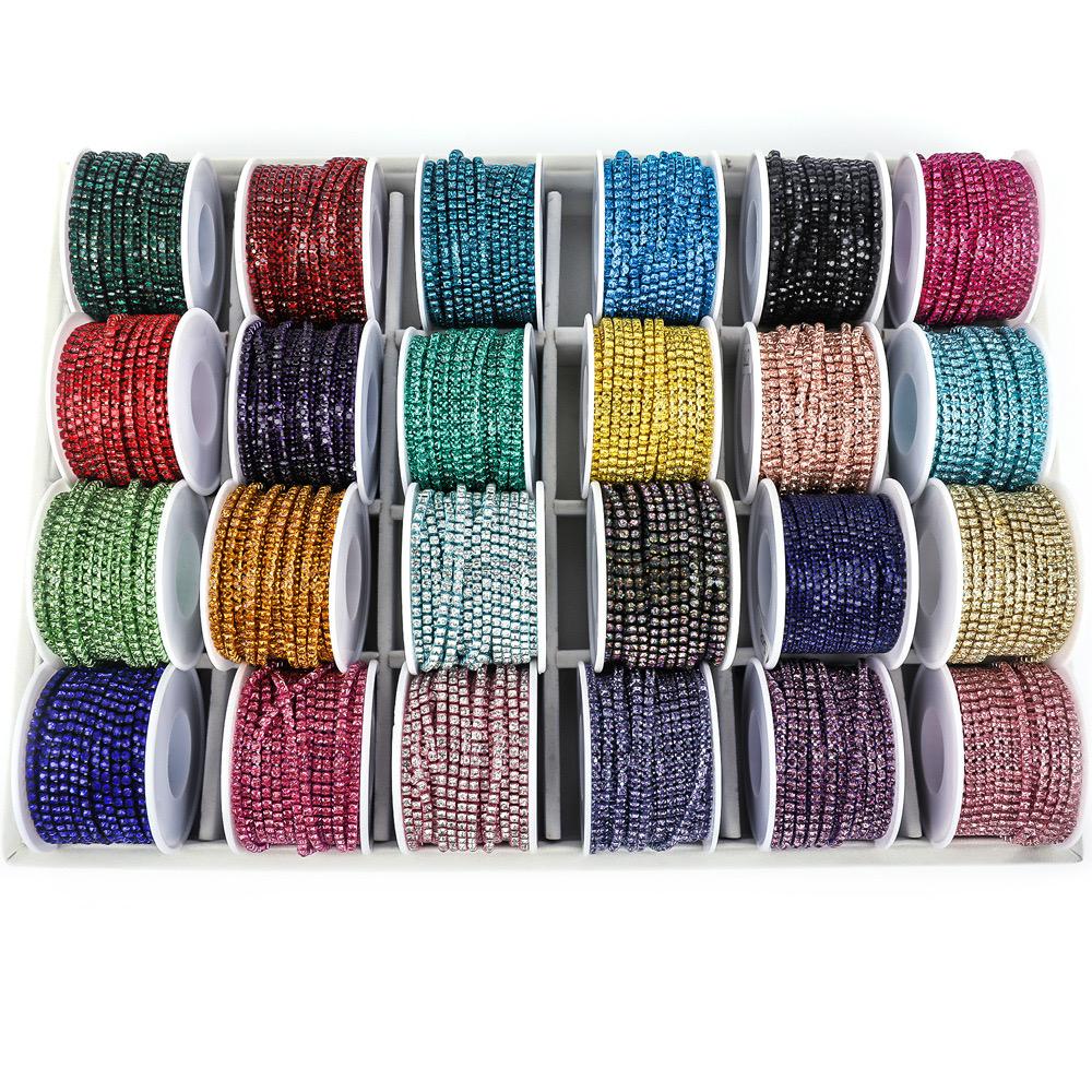 Glass Crystal Rhinestones Chain Sew on Trimming Colorful Rhinestone Chains for Dress Decoration