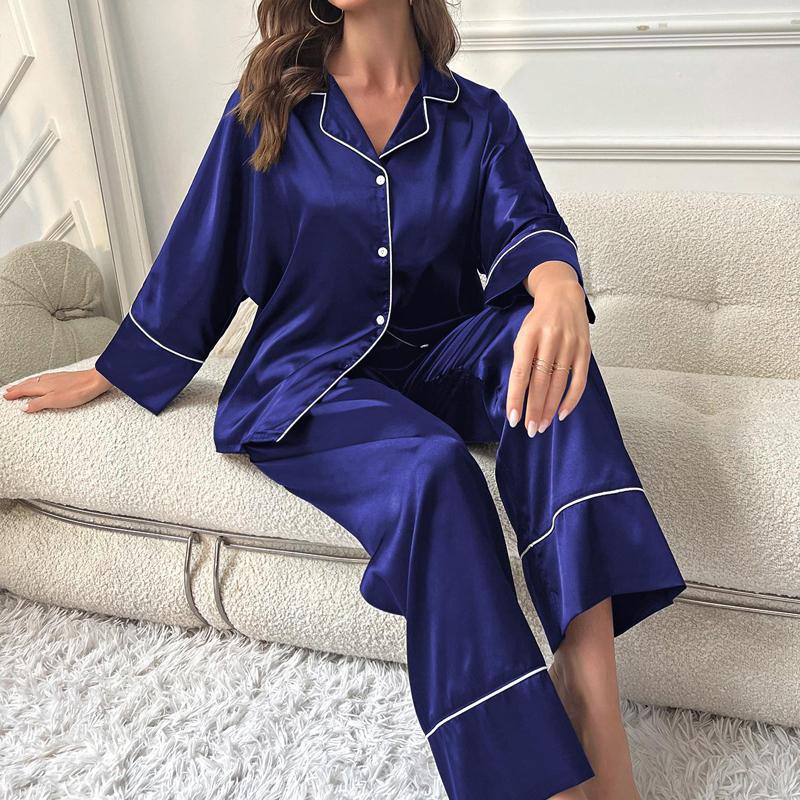 Pyžamo z imitace hedvábí Dámské podzimní a zimní pyžamo s dlouhým rukávem Sada domácího oblečení lze nosit zevně