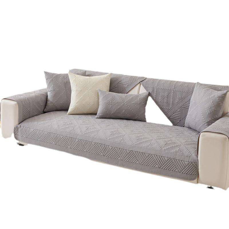 Modern Simple Pure Cotton Sofa Cushion, Universal Fabric For All Seasons, Non-Slip Full Cover Sofa Towel, Straight Row Sofa Cover, Summer