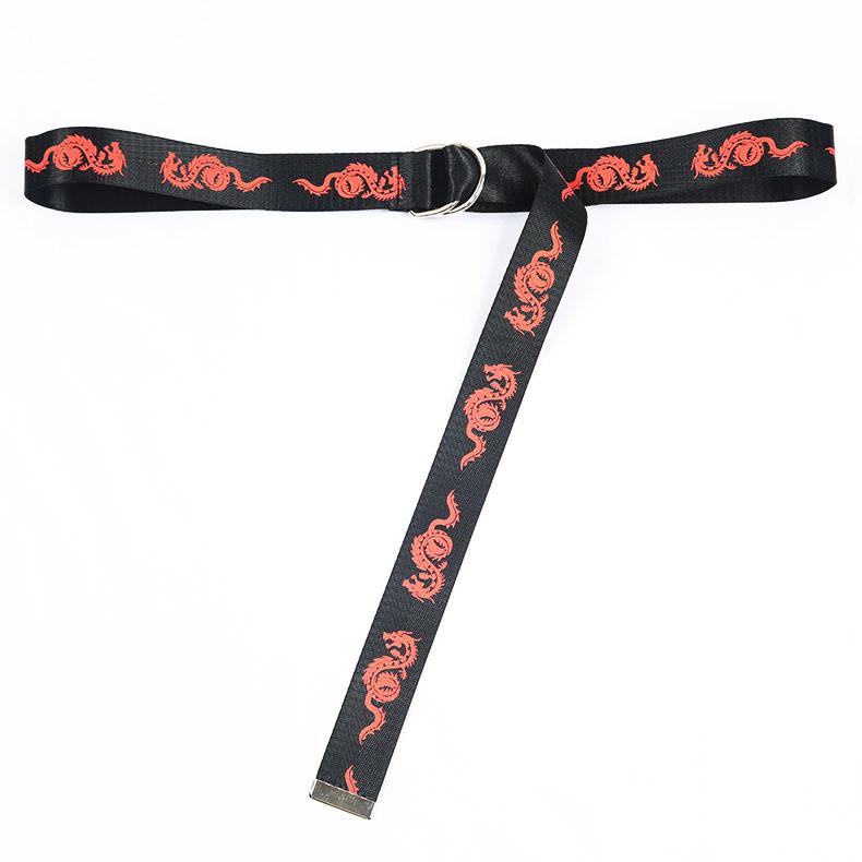 

Ремень из нейлонового холста с двойной вышивкой «Пламя дракона» с двойным кольцом-застежкой Red Dragon