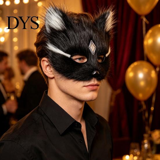 Adjustable Strap Fox Mask Halloween Half Face Mask, Plush Animal Masquerade with Cosplay Costume Accessory Rhinestone Gems, Party Prop for Women Girls