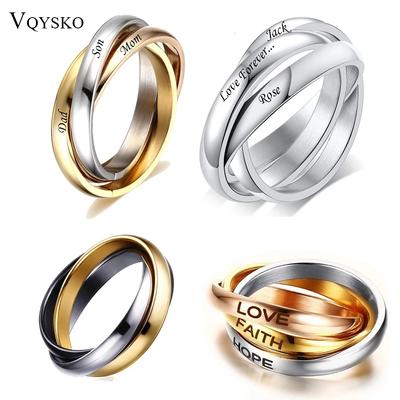 Customize Jewelry 3 Finger Ring Sets For Women Stainless Steel Wedding Engagement Ring Personalized