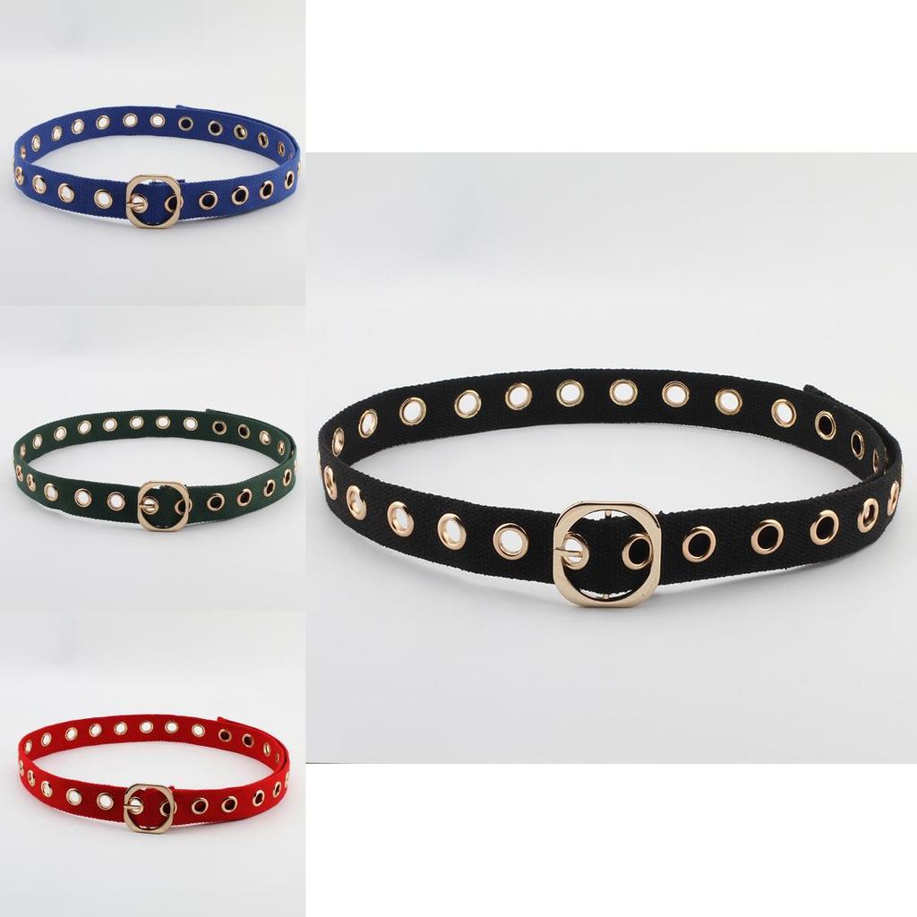 Simple Solid Color Porous Design Women Casual Canvas Belt With Square Buckle For Daily Wear