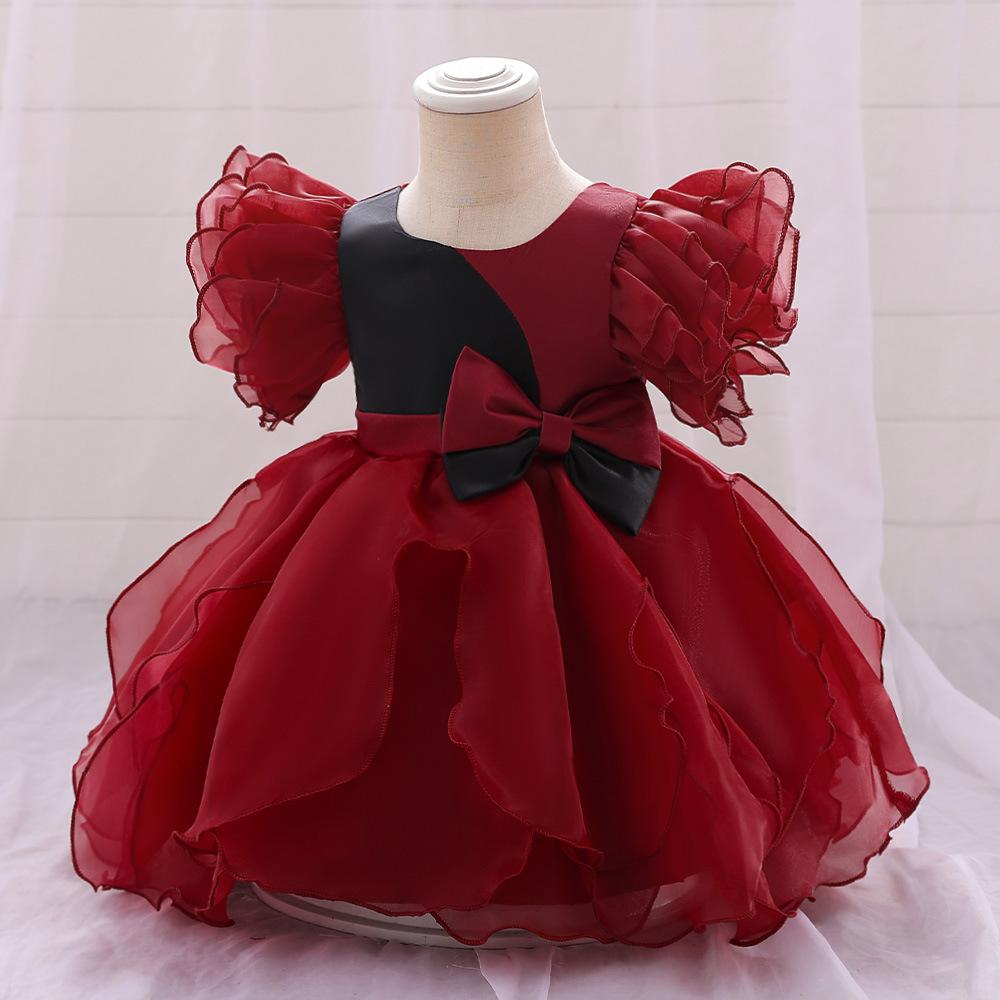 Vestido de Navidad para niñas de 0 a 24 meses, disfraz elegante para niños, vestidos de fiesta de princesa, vestido de encaje de media manga para boda y graduación