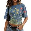 Women's Crew Neck Pullover Short Sleeve T-Shirt Floral Print Loose Fit Casual Top for Everyday Wear