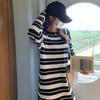 Early autumn new women's clothing high fashion retro age reduction loose and thin round neck striped knitted dress