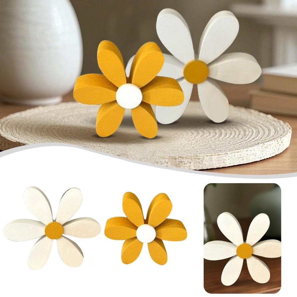 Rustic Style Wooden Daisy Decor Set 3D Design Floral Tabletop Ornaments  Home Bedroom Decor