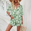 European and American holiday style printed shirt women's suit women's clothing 1116 summer casual shorts two-piece set