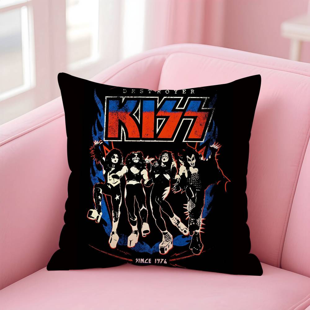 

American Rock K-Kiss Band Pillow Case Anti-dustmite Pillowcase Invisible zipper silky short plush Sofa cushion cover 16x16Inch