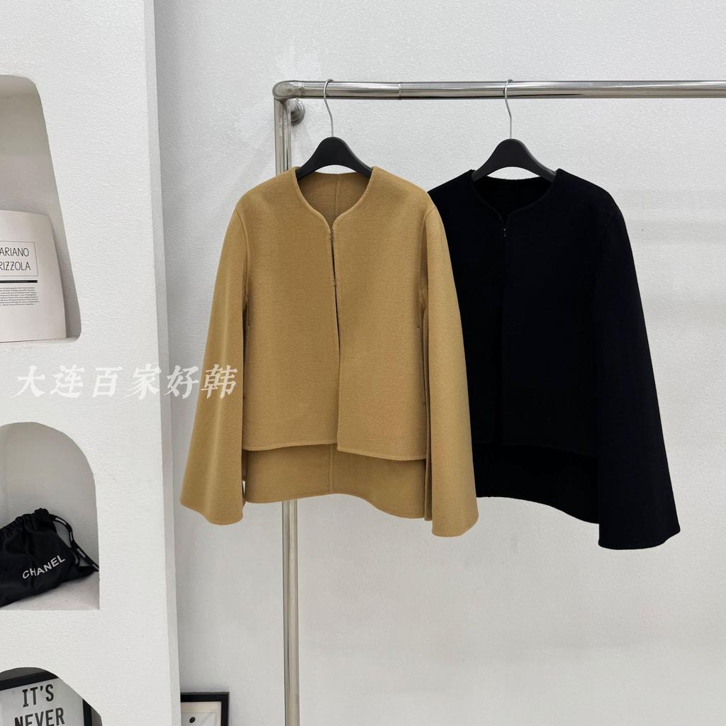 Small Shawl Cloak Jacket Double-sided Wool Coat Short Design Autumn and Winter Women's Black Camel