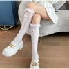 Women Elegant Loose Mesh Over the Calf Sock Aesthetic Dots Sheer Lace Middle Tube Socks