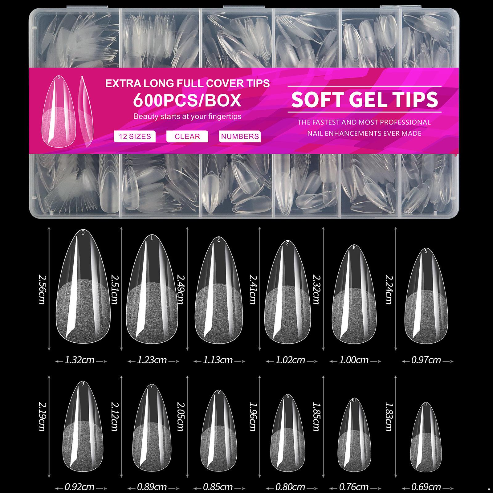 

600Pcs Women Girls Fake Nails Extra Thin Full Cover Manicure Piece Non Abrasive Semi Frosted No Trace Multi Size DIY Salon False Nails One Size