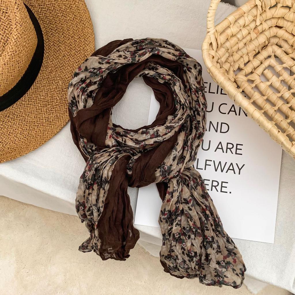 Women's Cotton and Linen Scarf Floral Scarf Splicing Literary and Artistic Fashion Warm Scarf Shawl