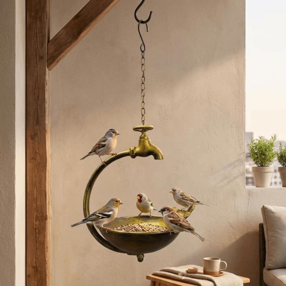 Retro Metal Bird Bath Faucet Design Feeding Station Bird Feeding Bowl  Garden Decor