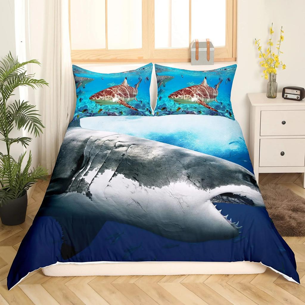 Shark Duvet Cover Set Types of Sharks Pattern Duvet Cover Set Bedclothes Pillowcase Double Queen King Size Polyester Bedding Set