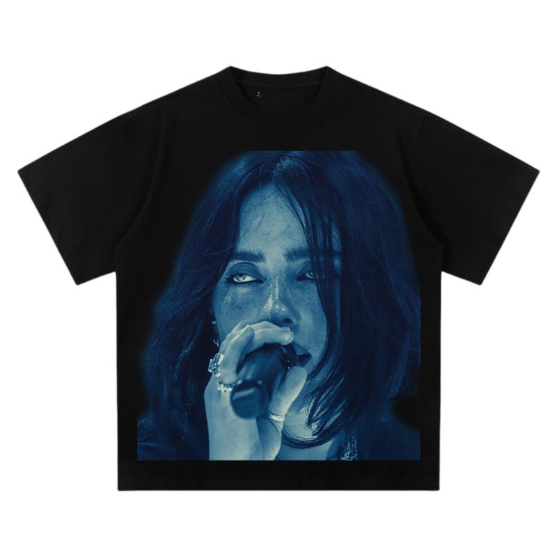 

Унисекс футболка Billie Eilish Мягкий хлопок Круглый вырез Короткий рукав Ретро Эстетика Концертная Городская Уличная Мода Повседневная Футболка с принтом S