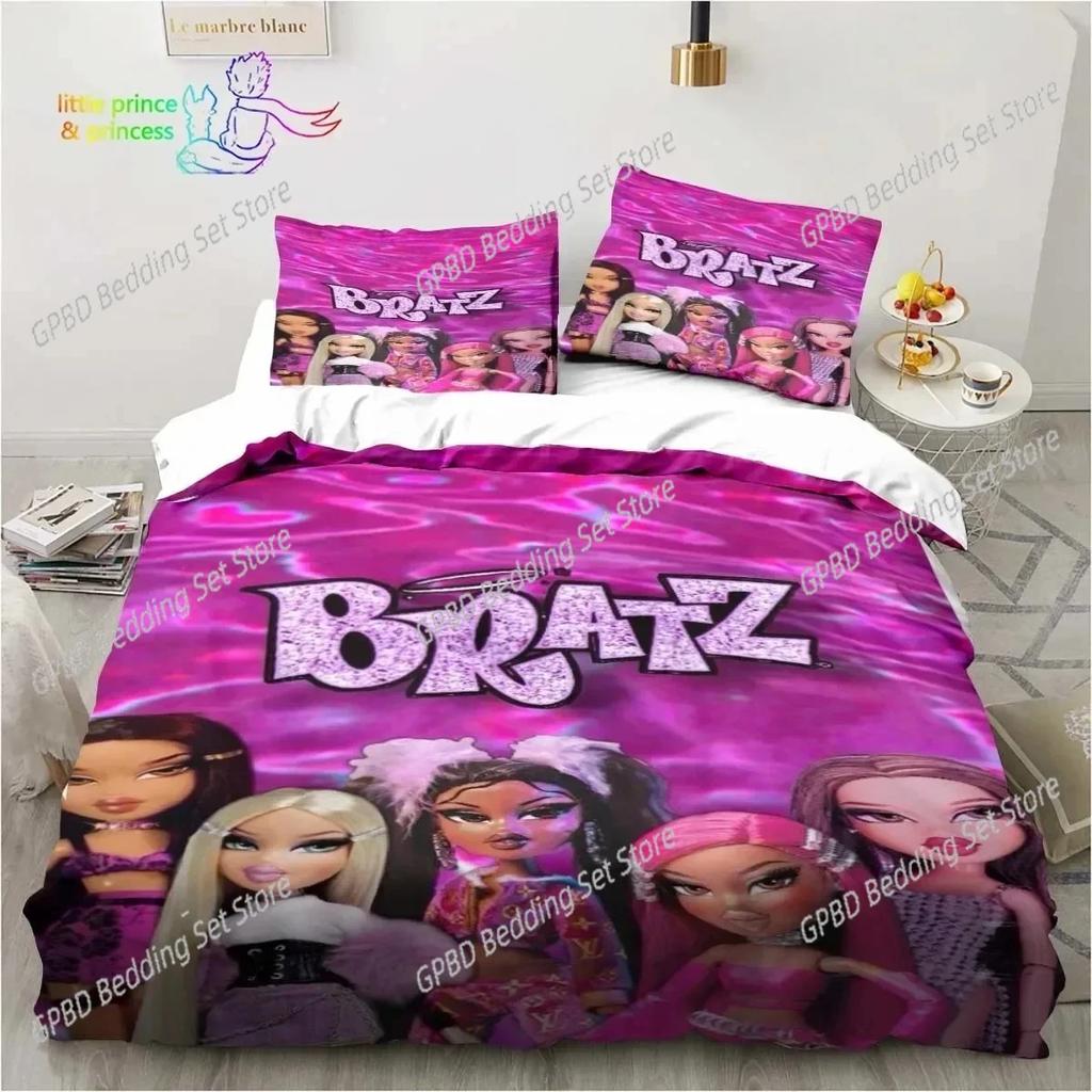Cartoon Bratz Puppe Bettwäsche-Set Für Schlafzimmer Weiche Moderne Bettüberwürfe Bequeme Kinder Bettbezug Steppdeckenbezug Und Kissenbezug