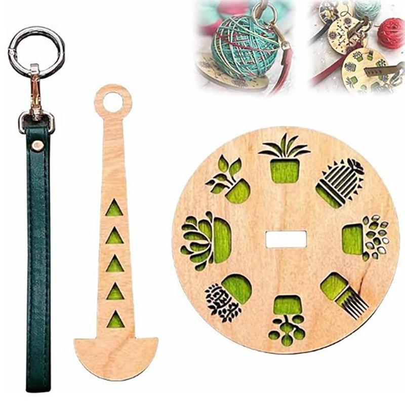 Wooden Spinning Knitting Tools Crochet Accessories Stand Diy Sewing Thread Spool With Wrist Strap Wool Ball Winder Yarn Holder
