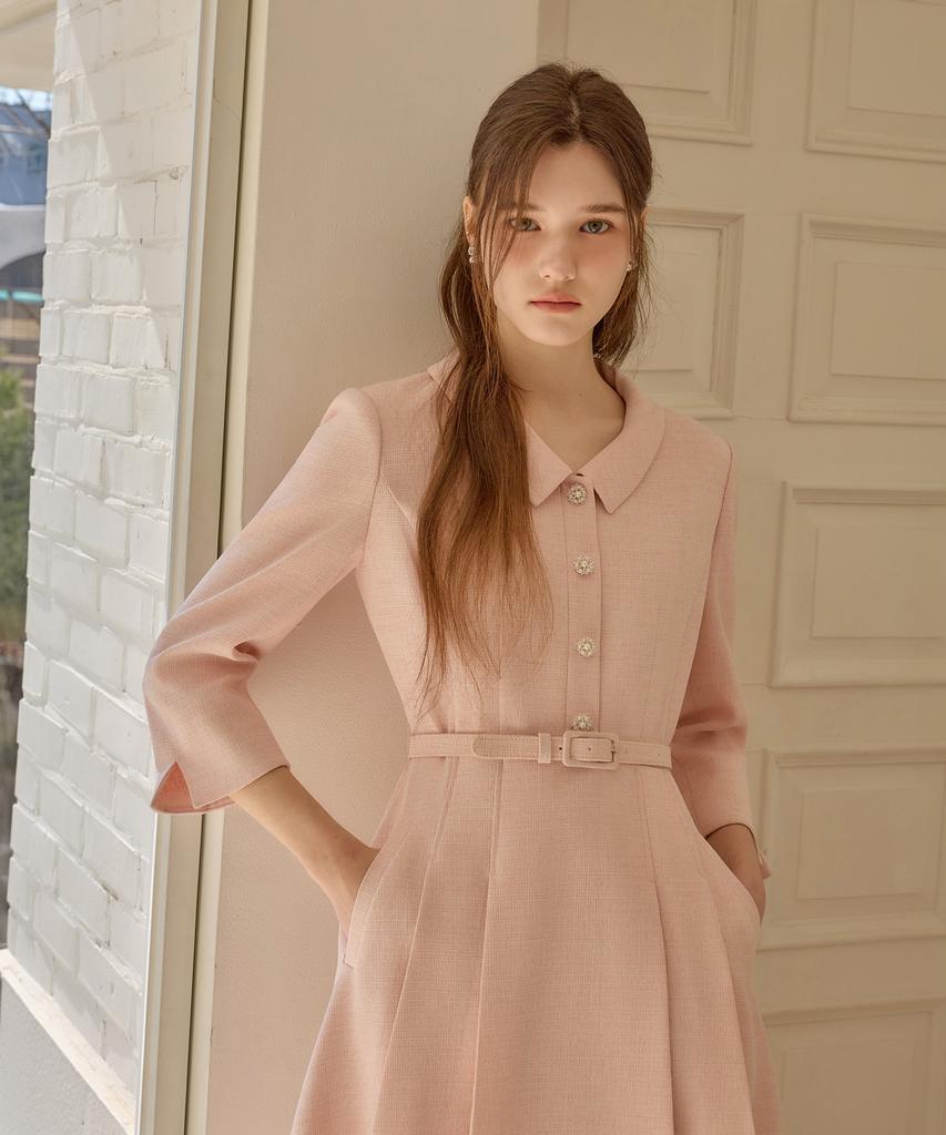 Julie And Kara 26Ss Calla138 Shebigins March Tweed Dress Pink