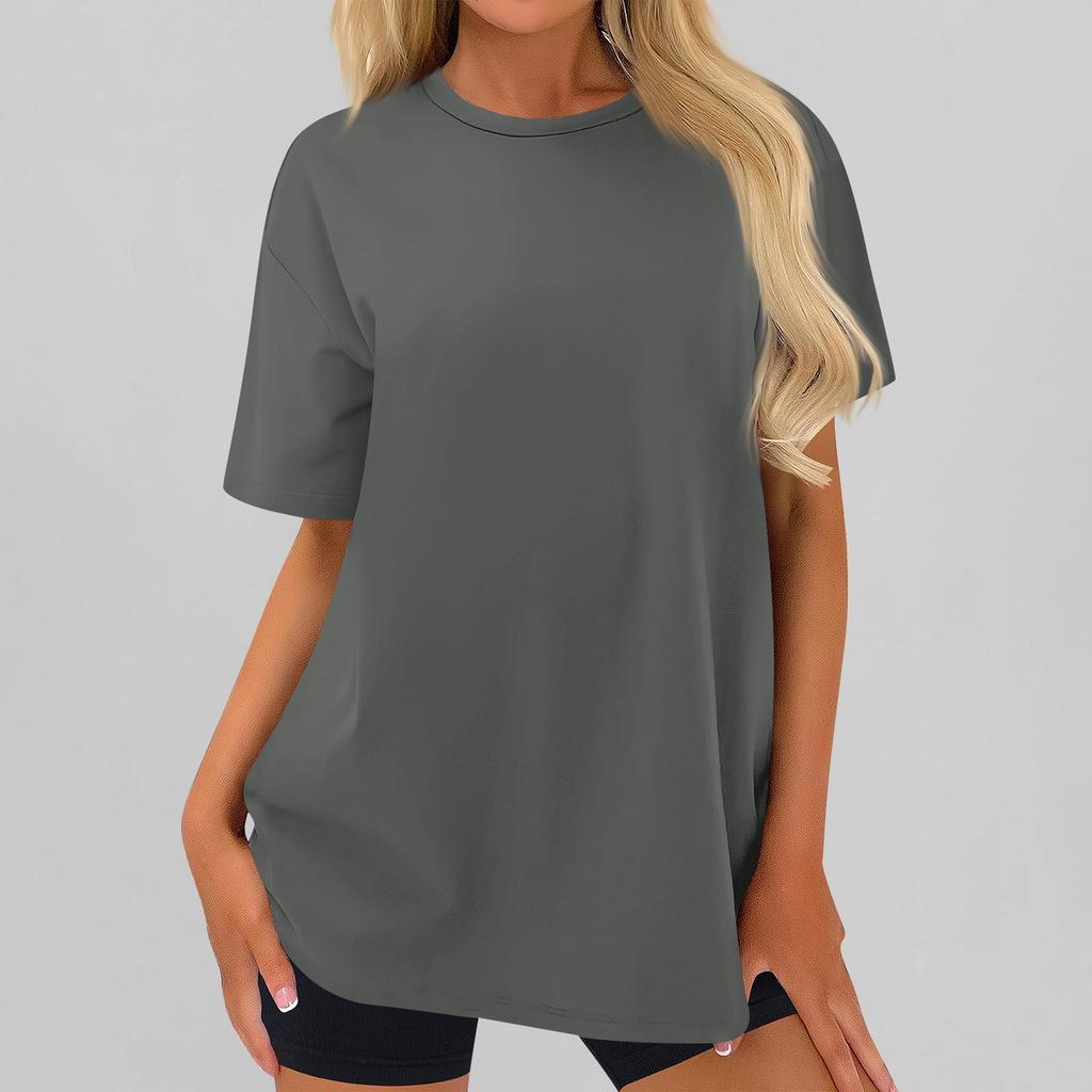 Women's Fashionable Casual Three Half Sleeve Soild Color Round Neck Top