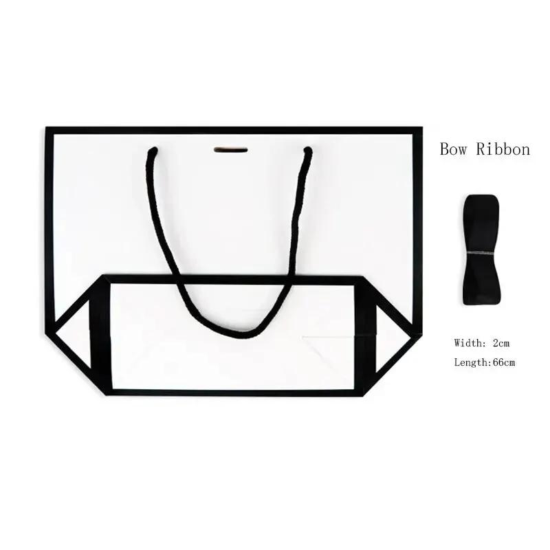 10pcs Ribbon Bow White Pardboard Paper Tote Gift Bags with Handles Shopping Party Wedding Party Birthday Retail Bags