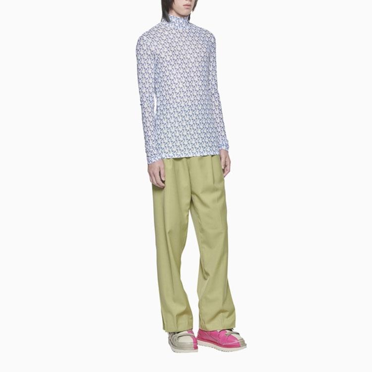 Feng Chen Wang Casual Pants Men's Green Moderate Straight Fit Pants FMS13TR23