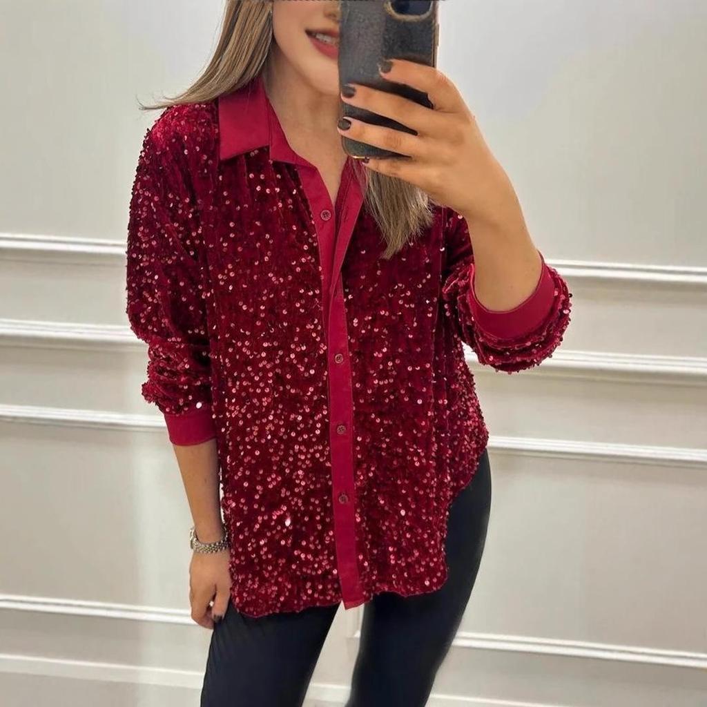 2024 Autumn/Winter Fashion Loose Long Sleeve Sequin Shirt