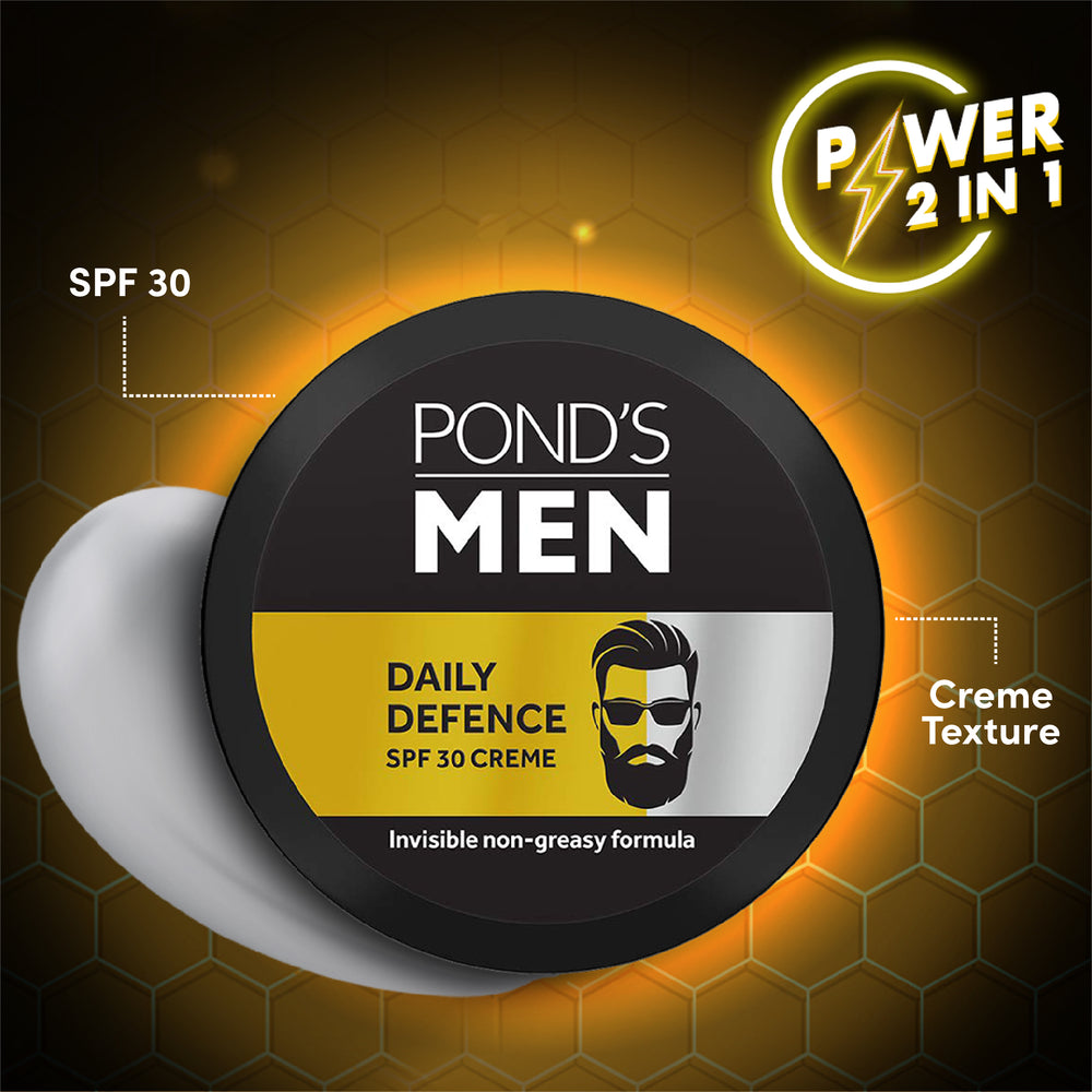 Pond's Men Daily Defence SPF 30 Face Crème For Normal Skin 55g Non-Greasy Sun Protection Moisturizer For Men Pack Of 1