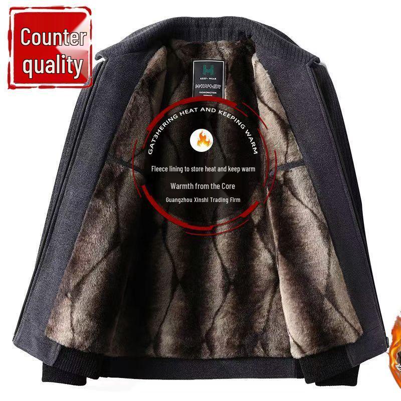 Dad's Velvet Thickened Winter Jacket for Middle-Aged & Elderly Men - Chenille Lapel Woolen Coat