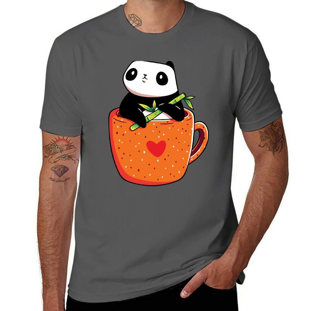 Cute Coffee Panda Tshirt Minimalist Casual Short Sleeve Top