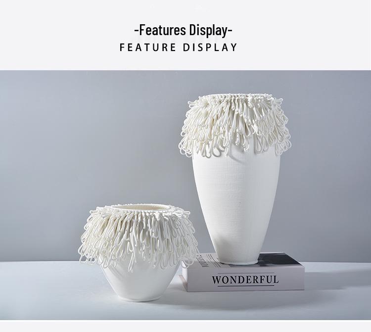 Modern Minimalist 3D White Ceramic Vase: Elegant Living Room Decoration and High-End Flower Container