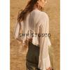 Spring and Summer New Women's Clothing French Style Casual round Neck Loose Bell Sleeve Shirt A- line Tops