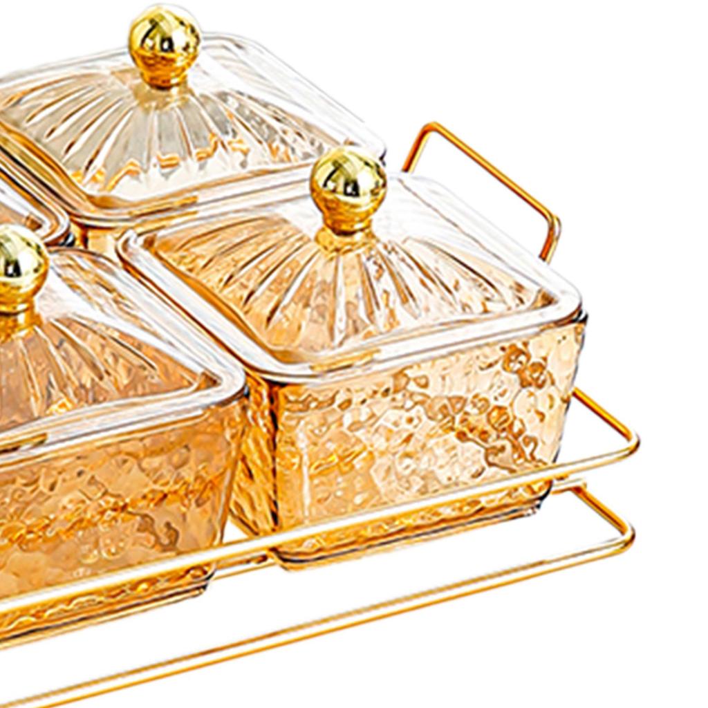 Divided Serving Dishes 4 Compartments Food Storage Box with Lid Removable Snacks Bowls for Candy Snacks Nuts Cookies Chips