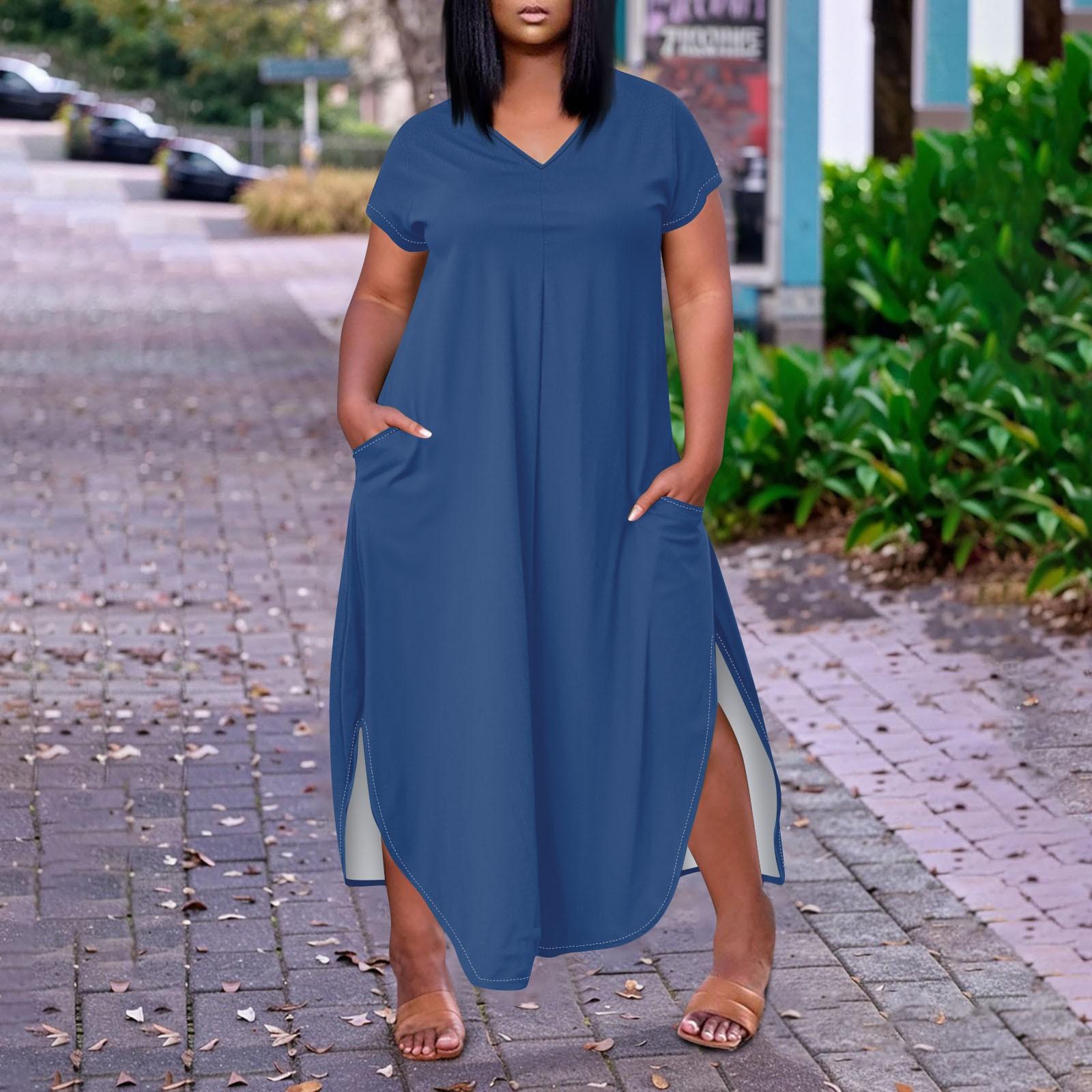 Women s Temperament Short Sleeve Casual Color O-Neck Plus Size Dress XXXXXL