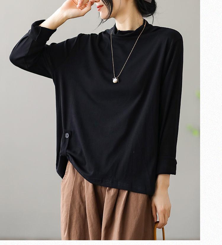 

Black turtleneck spring and autumn inner bottoming shirt long-sleeved t-shirt slim-fit solid color large-size top looks thin M чорний