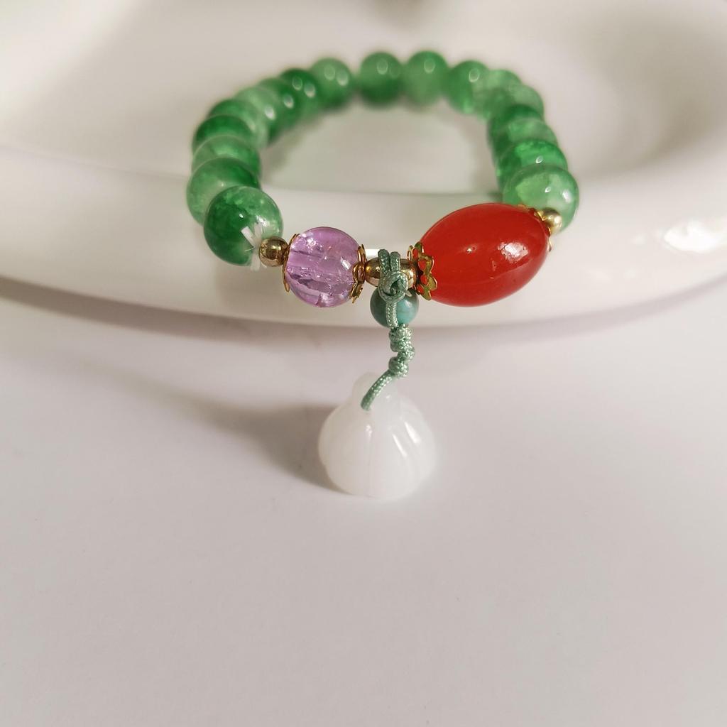 Elegant Retro Chinese-Style Lotus Pendant Beaded Bracelet – Hanfu-Inspired Accessory