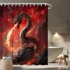 Fire Dragon Shower Curtain – Mythical Red & Black Dragon Breathing Flames On Dark Background, Waterproof Polyester, 72X72Inch
