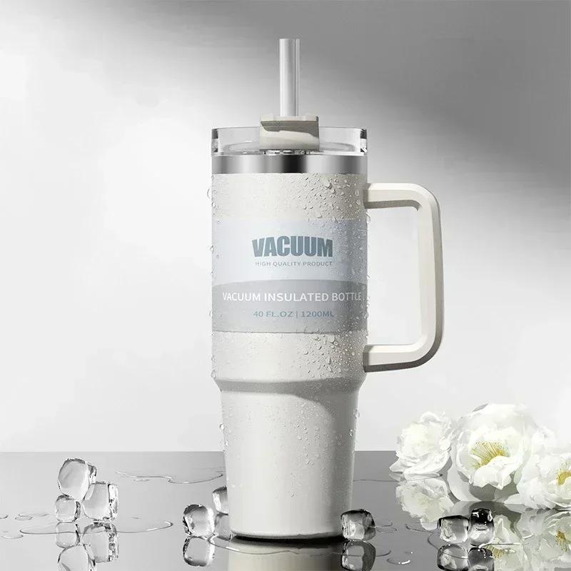 Термокружка с двойными стенками на 40 унций, термокружка для холодных напитков, дорожная кружка, кофейная кружка, термокружка с ручкой и трубочкой, ледяная кружка 1200ML