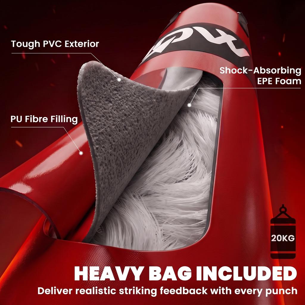 Punching Bag with Stand for Adults, Freestanding Boxing Stand with Heavy Bag and Weight Plate Storage, Red