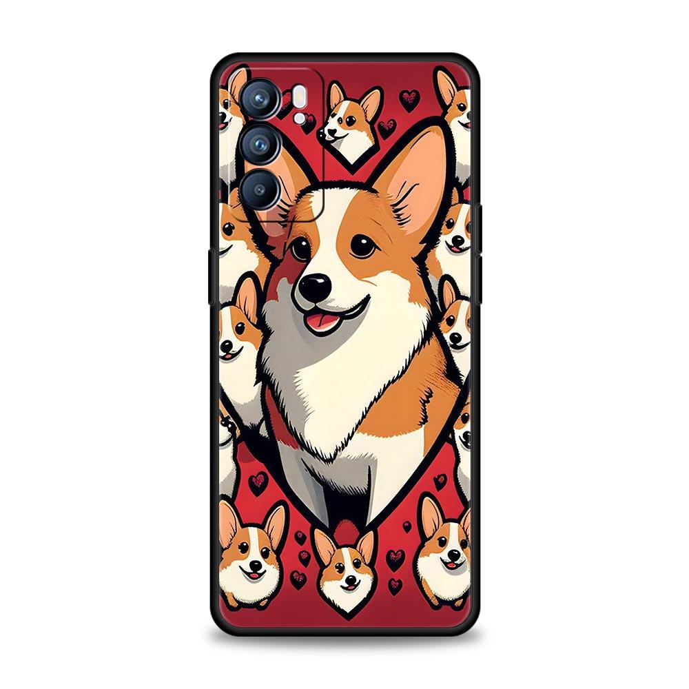 Cute Corgi Dog Phone Case For Oppo A17 A31 A54 A57 A78 A79 A98 Find X5 X6 Reno 6 7 8 10 11 12 13 F Pro 5G Soft TPU Cover Fundas
