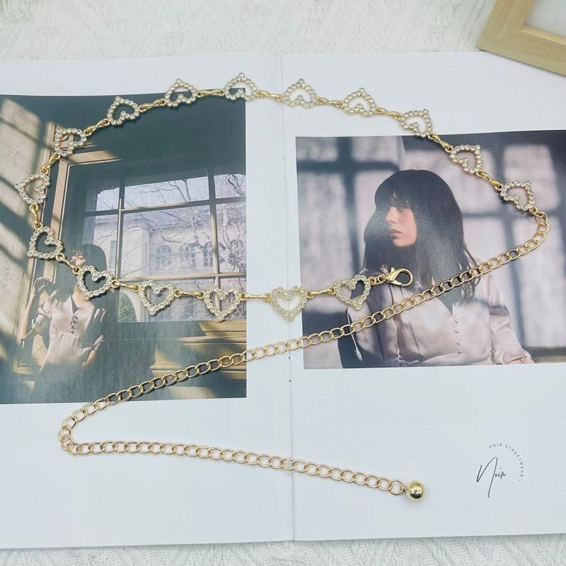 Heartshaped Waist Chain Belt For Women With Water Drilled Metal Summer Accessory
