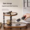 Vintage Light Luxury Acacia Wood Double-Layer Storage Rack for Home Countertop - Solid Wood Organizer for Cups & Cosmetics
