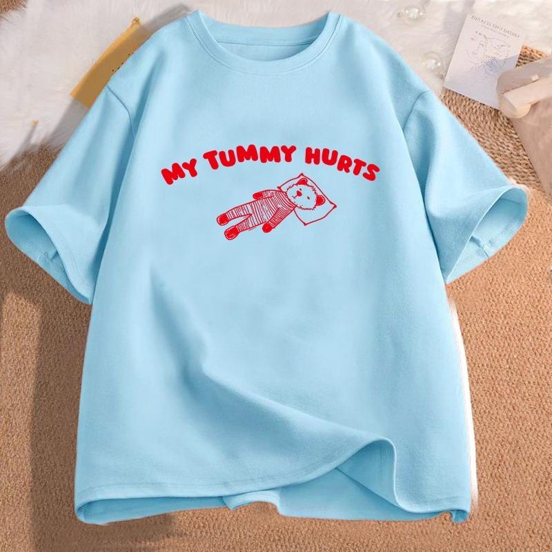 My Tummy Hurts Bear Meme Graphic T Shirts Cotton Short Sleeve Tshirts Oversize Unisex Clothes Funny Print Tees Shirt Unisexs Clothes