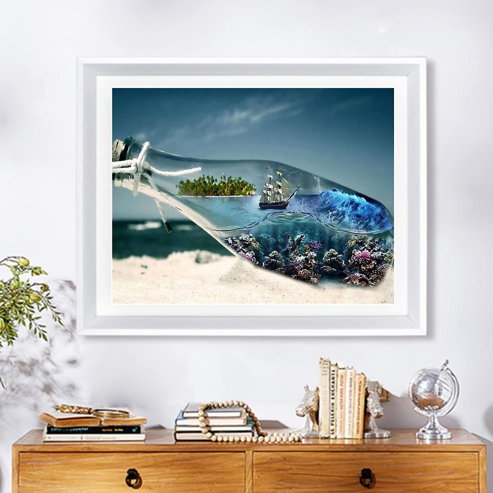 

5D DIY Алмазная картина Лодка в бутылке Набор для вышивки крестом Мозаика Алмазная вышивка Роза Полный круглый/квадратный дрель Украшение дома Round 30x40cm